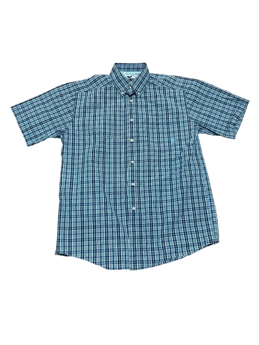 Ariat Pro Series Shirt Sz M Blue Plaid Button-Up Short Sleeve Cotton Blend - Picture 1 of 4